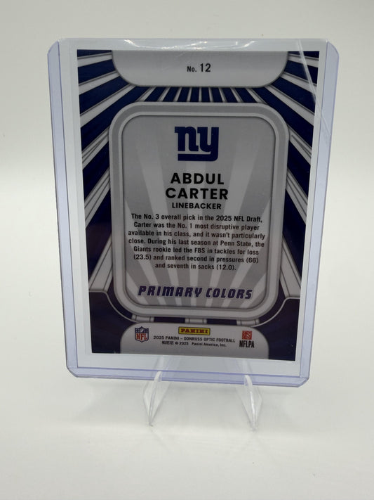 2025 Donruss Optic Abdul Carter Card Rookie Primary Colors New York Giants #12