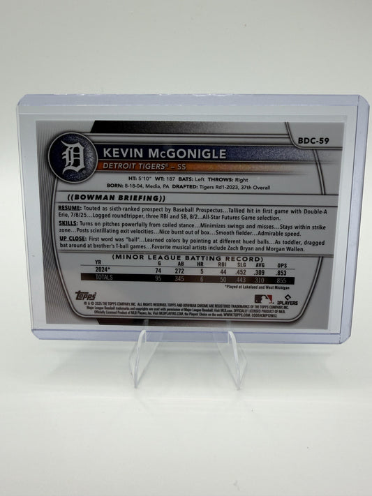 2025 Bowman Draft Kevin McGonigle Card Chrome Detroit Tigers #BDC-59