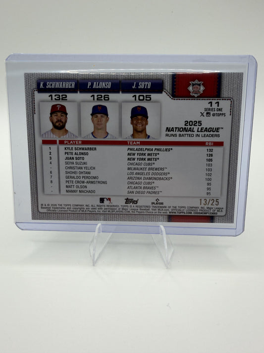 2026 Topps NL RBI Leaders Schwarber Alonso Soto #11 Memorial Day Camo /25 Rare