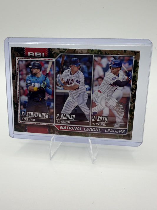 2026 Topps NL RBI Leaders Schwarber Alonso Soto #11 Memorial Day Camo /25 Rare