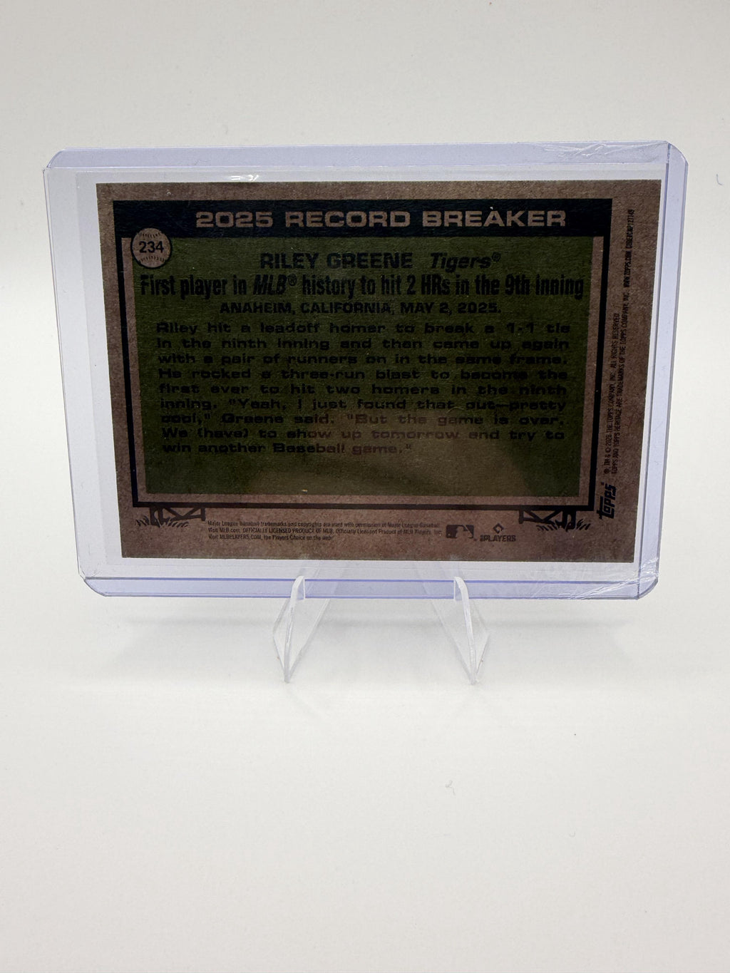2026 Topps Heritage Riley Greene Card Detroit Tigers #234