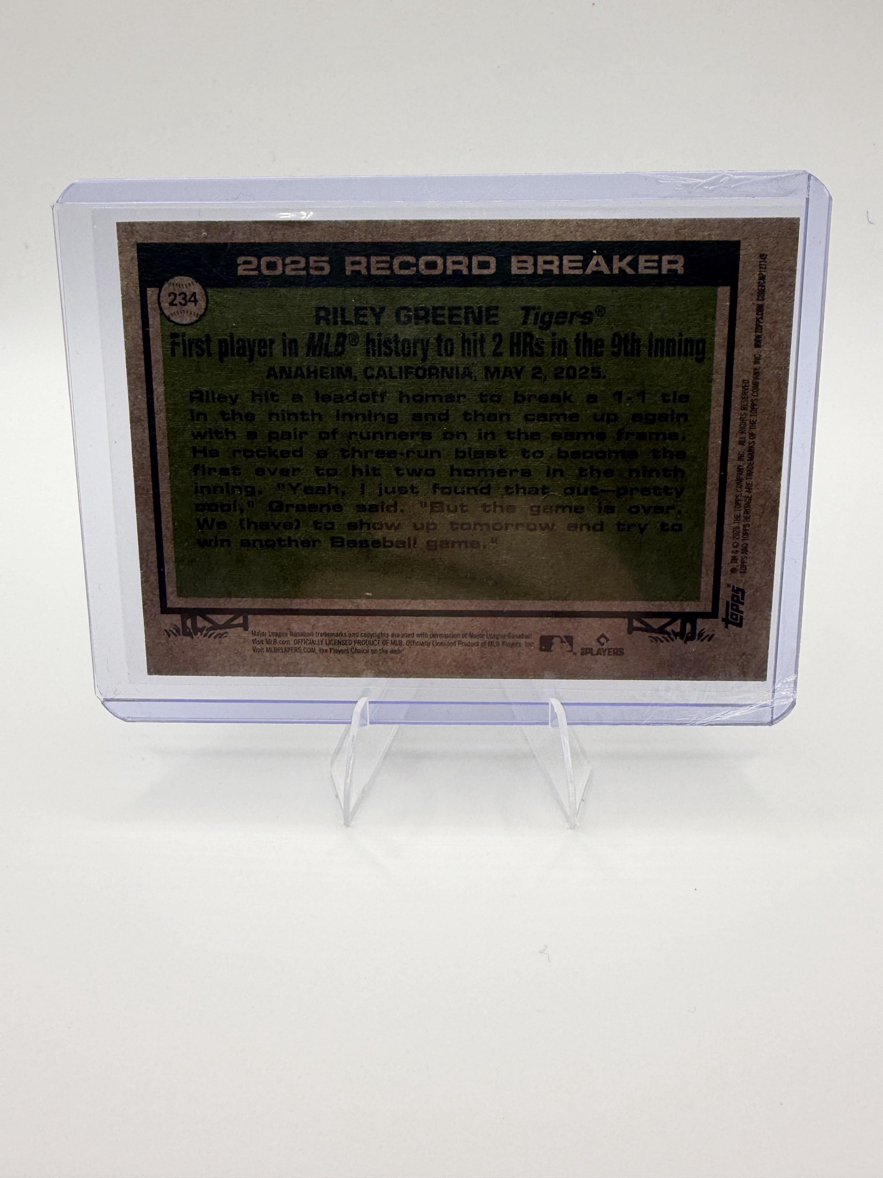 2026 Topps Heritage Riley Greene Card Detroit Tigers #234