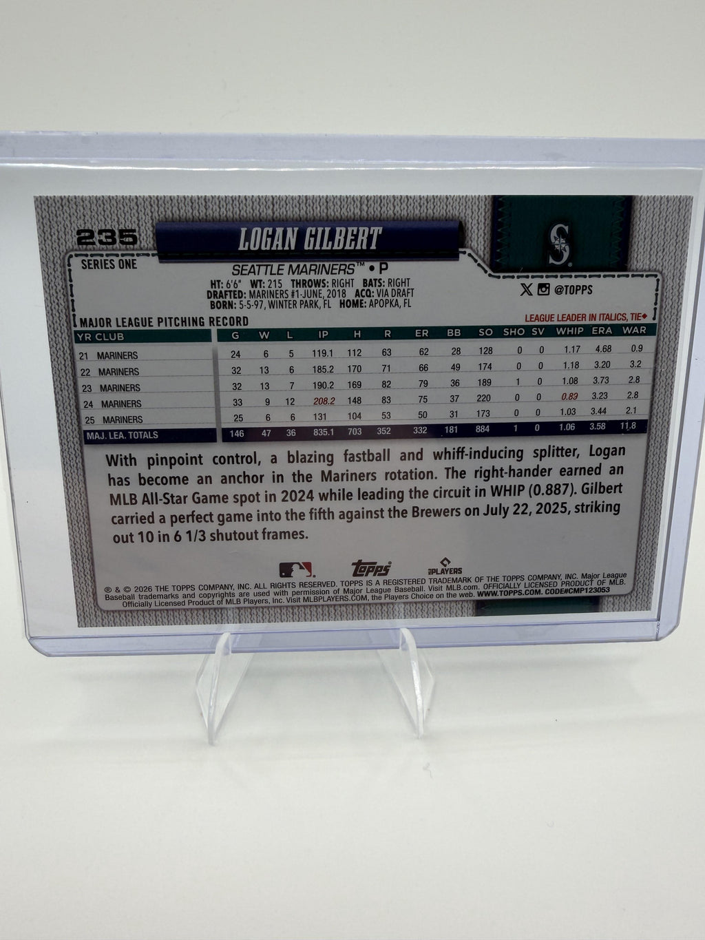 2026 Topps Logan Gilbert Card Topps Foil Pattern Seattle Mariners #235