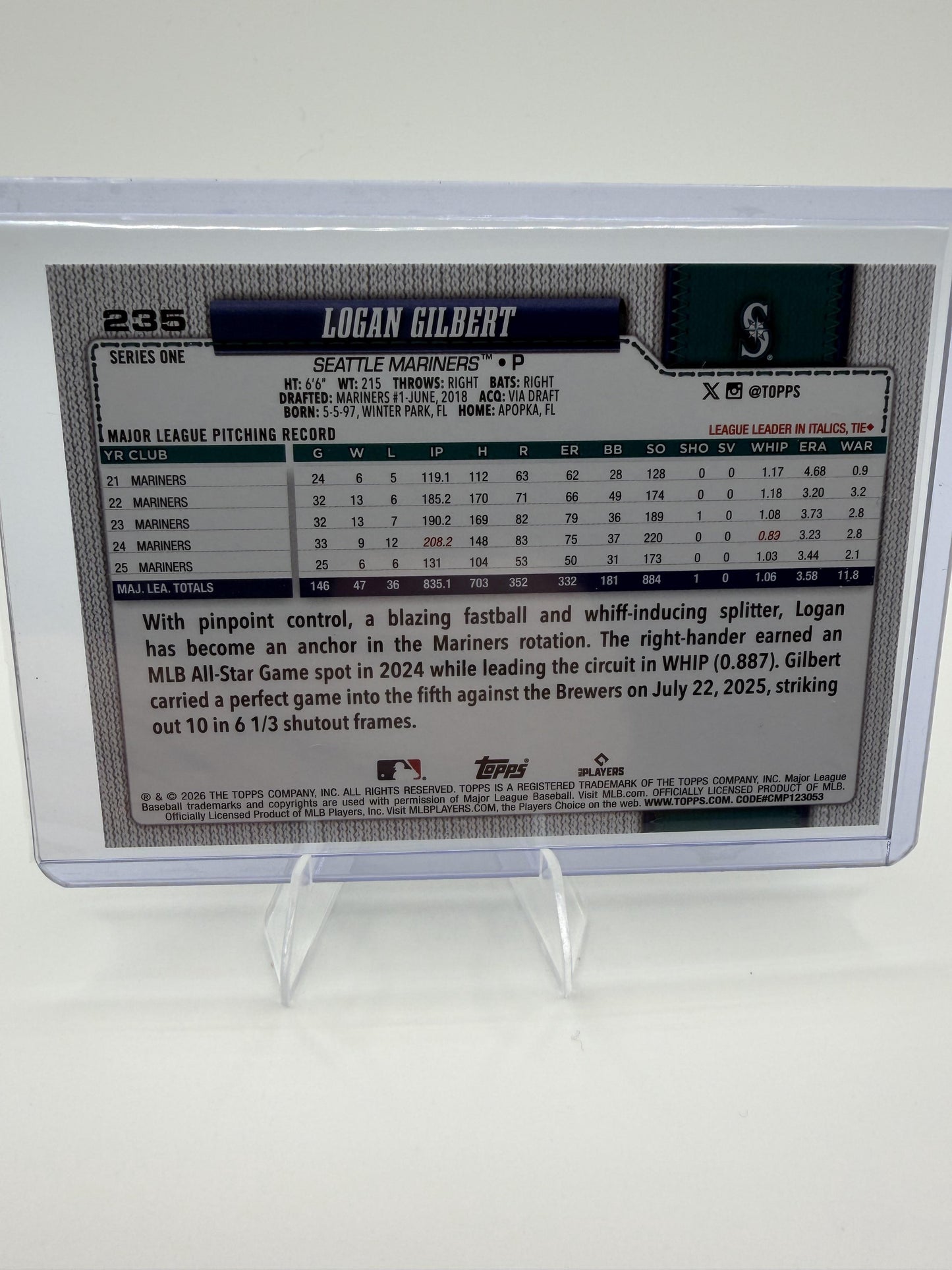 2026 Topps Logan Gilbert Card Topps Foil Pattern Seattle Mariners #235