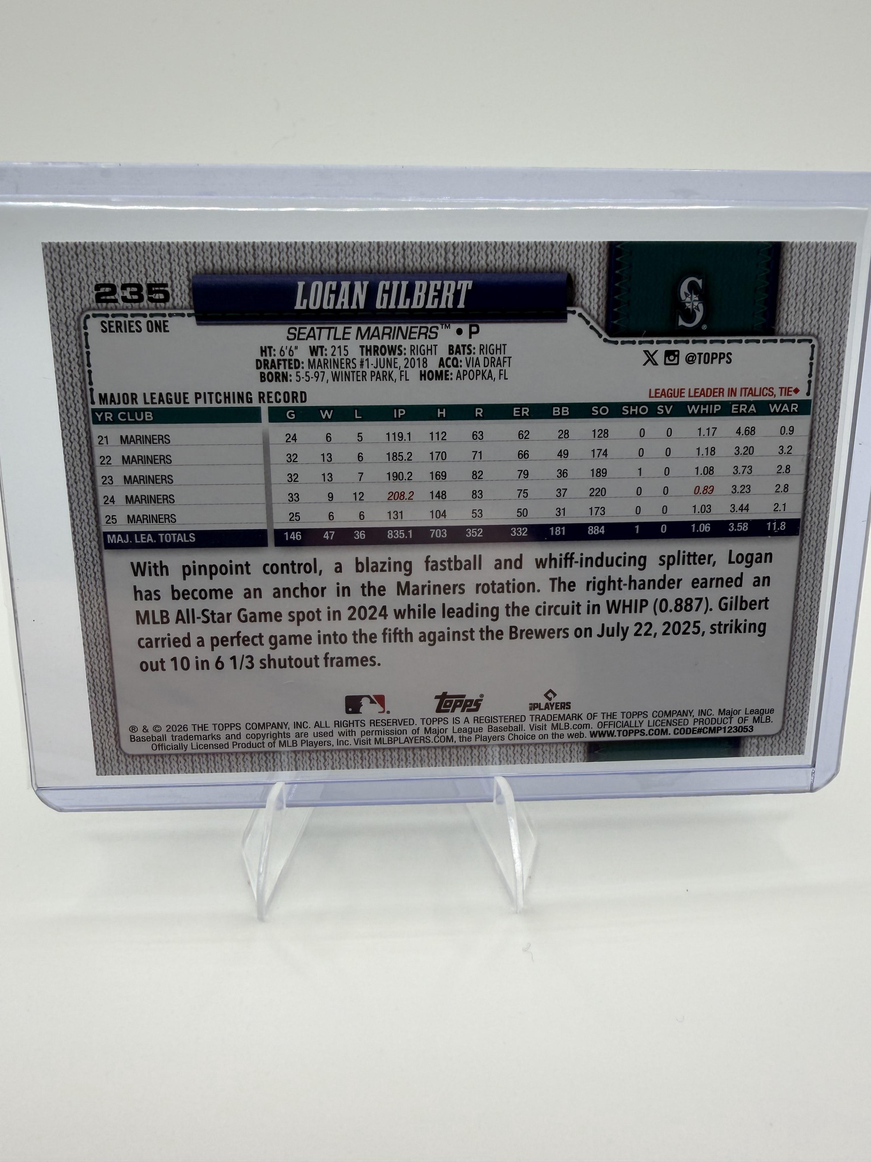 2026 Topps Logan Gilbert Card Topps Foil Pattern Seattle Mariners #235