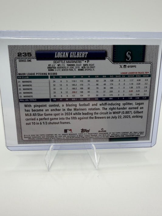 2026 Topps Logan Gilbert Card Topps Foil Pattern Seattle Mariners #235