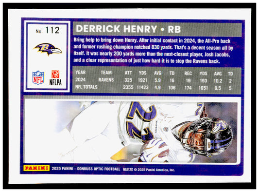 2025 Donruss Optic Derrick Henry Card Baltimore Ravens #112