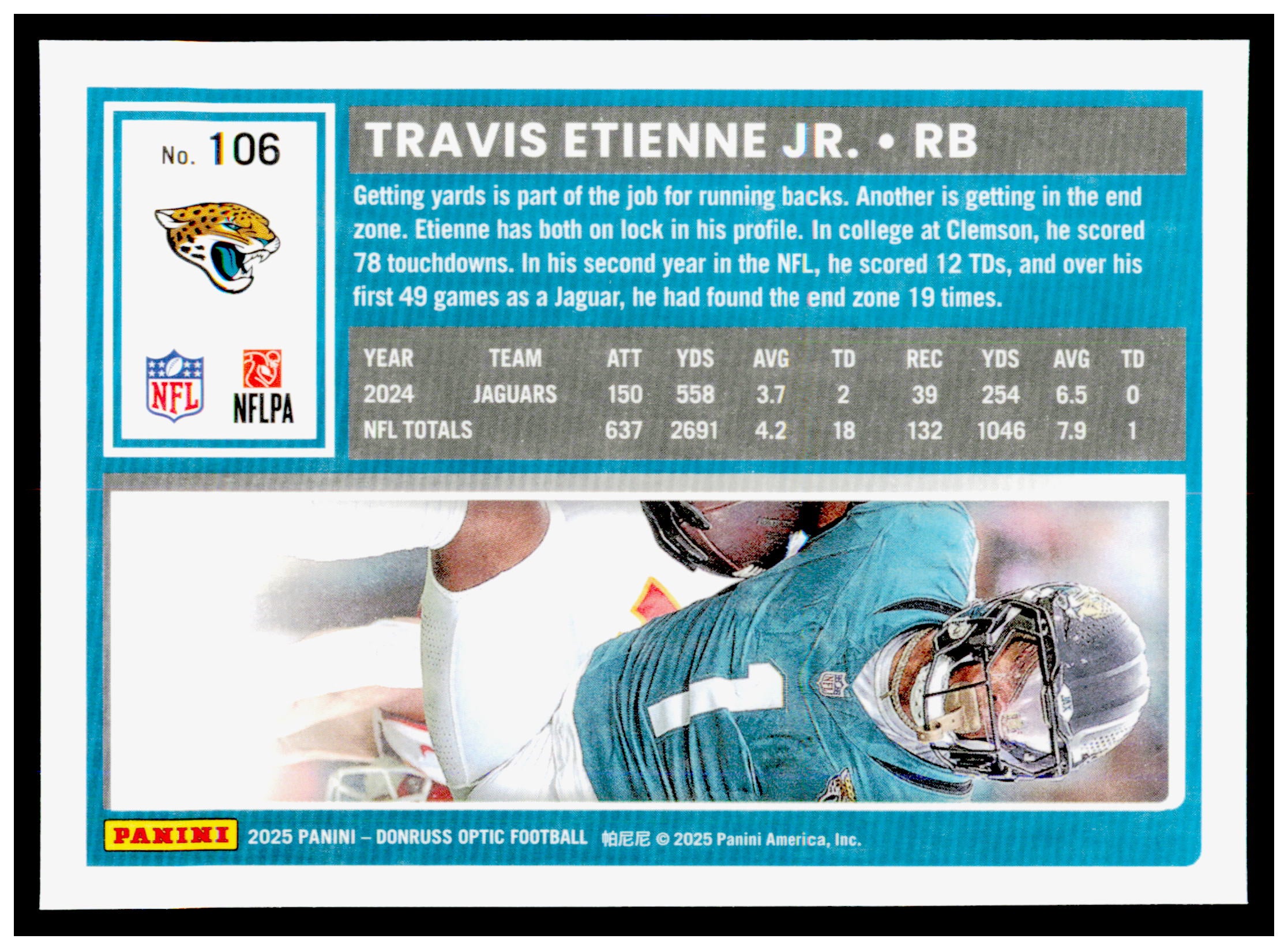 2025 Donruss Optic Travis Etienne Jr. Card Jacksonville Jaguars #106
