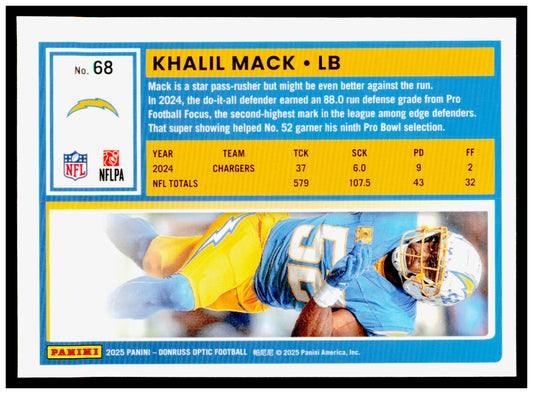2025 Donruss Optic Khalil Mack Card Los Angeles Chargers #68