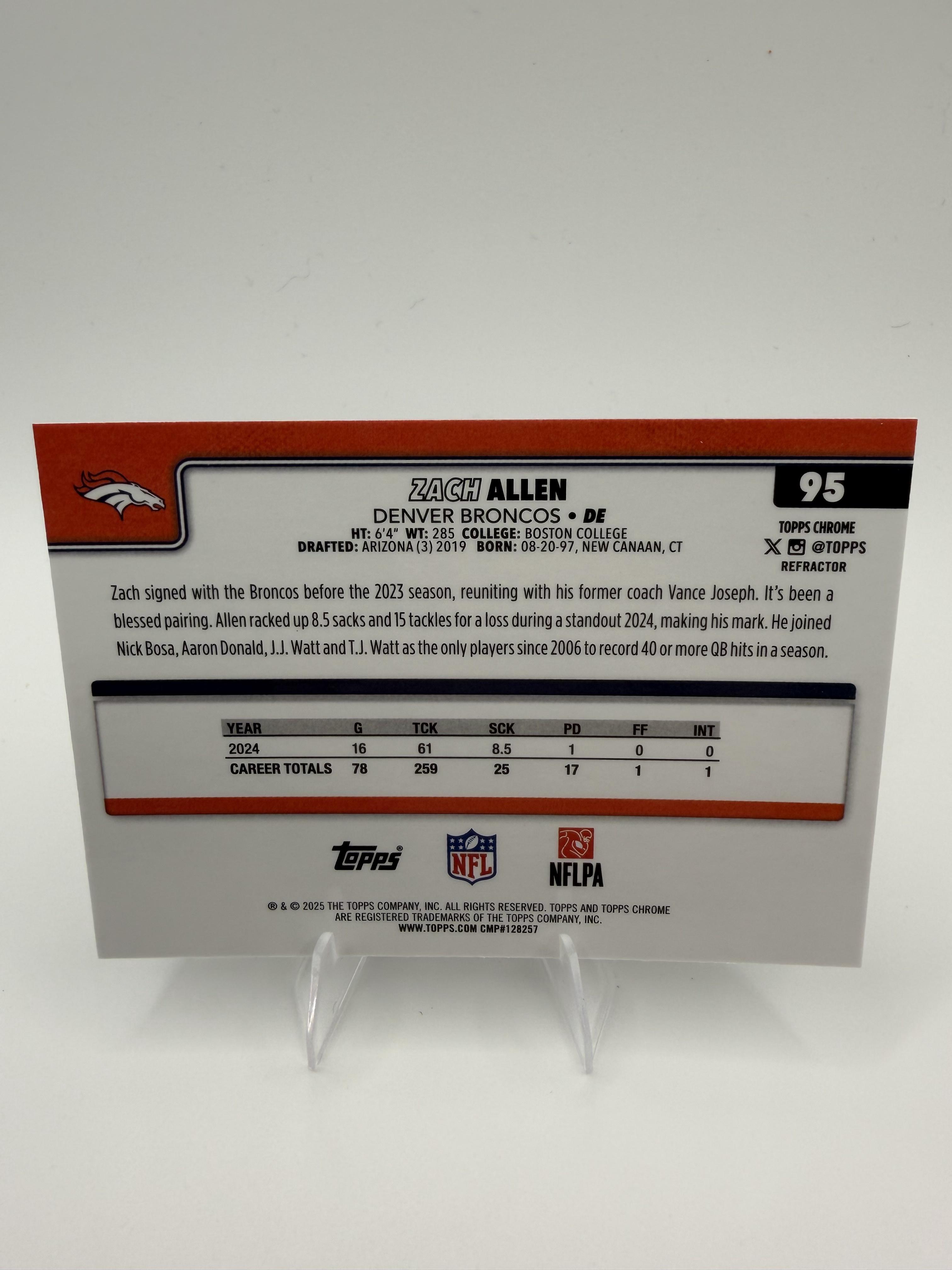 2025 Topps Chrome Zach Allen Refractor #95 Denver Broncos DE Parallel