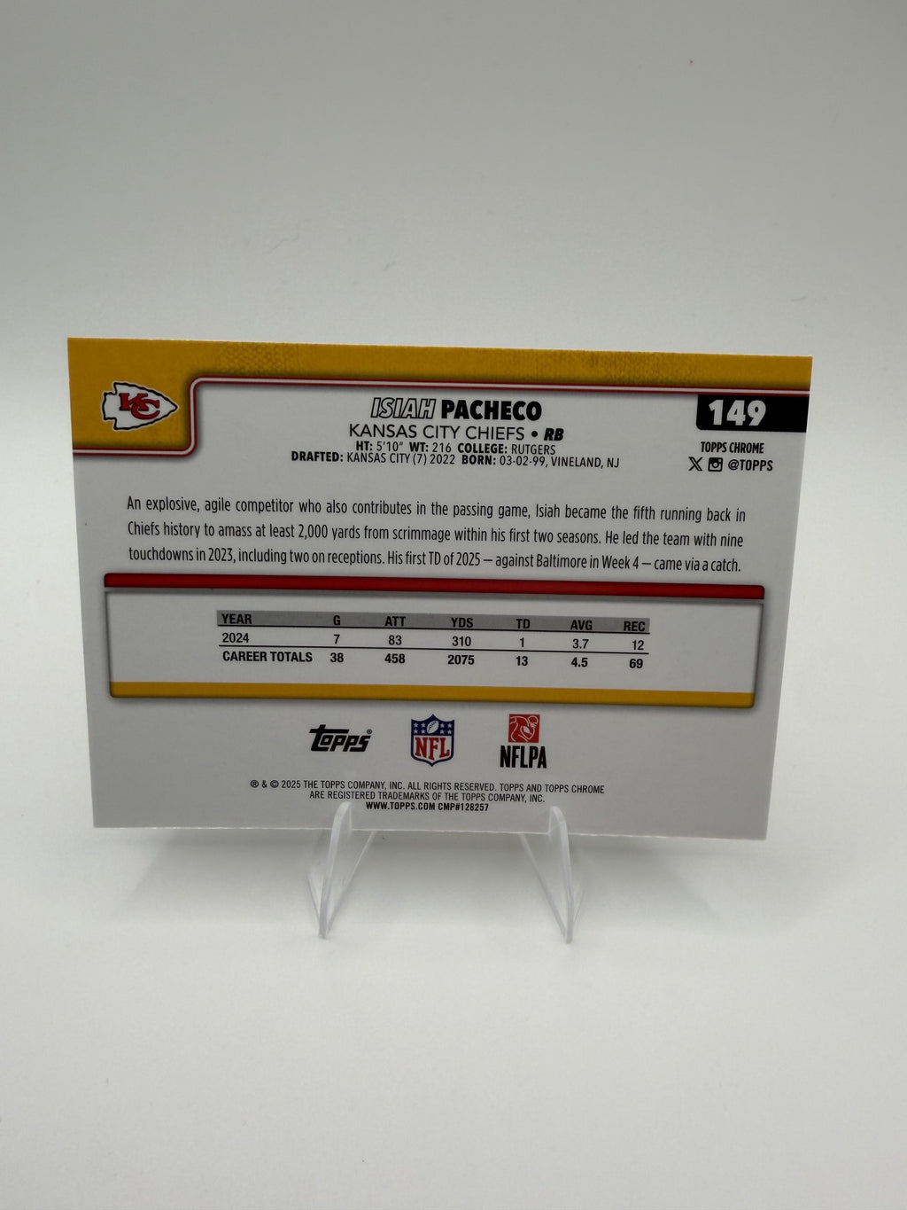 2025 Topps Chrome Isiah Pacheco #149 Kansas City Chiefs RB