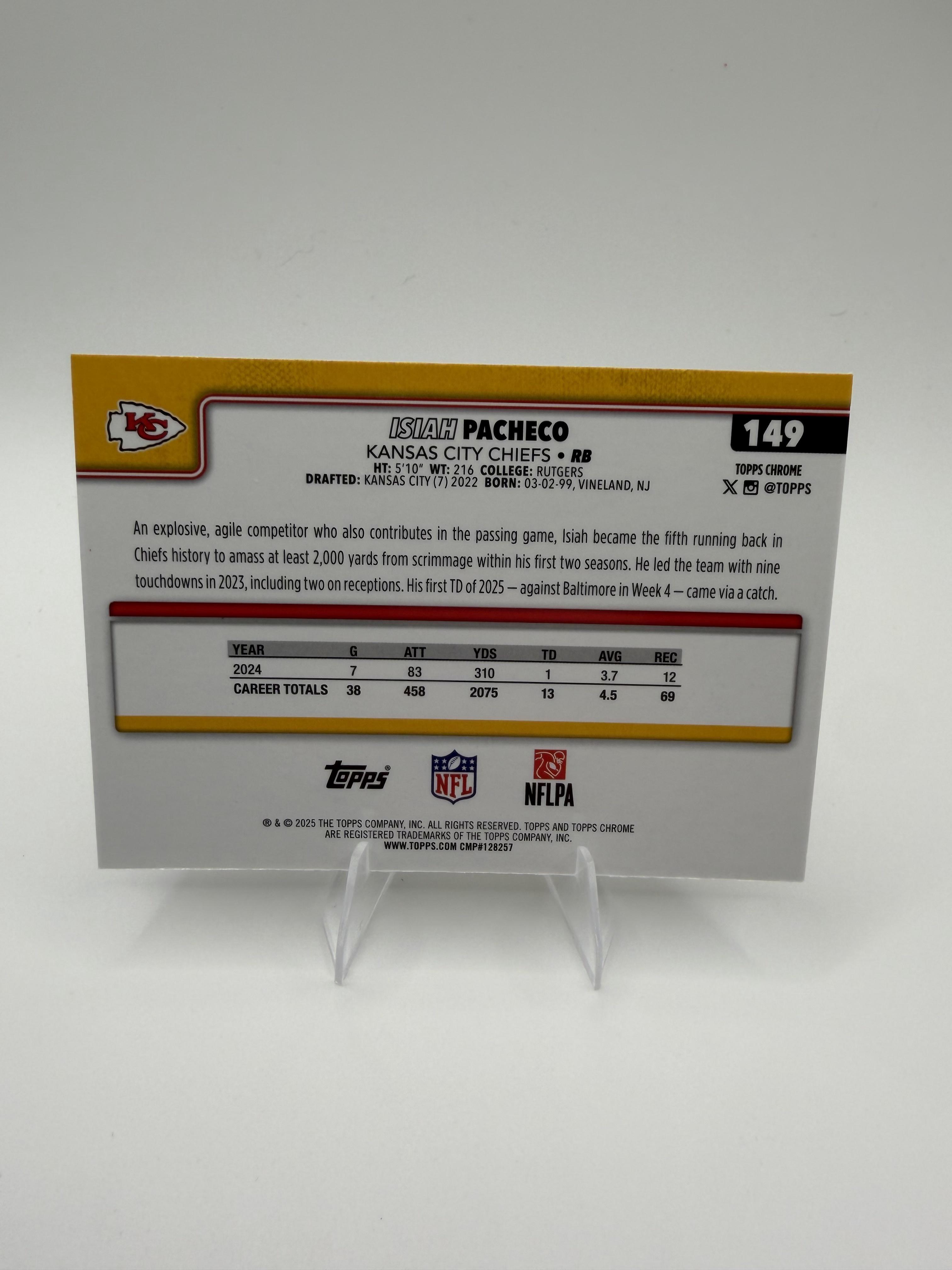 2025 Topps Chrome Isiah Pacheco #149 Kansas City Chiefs RB