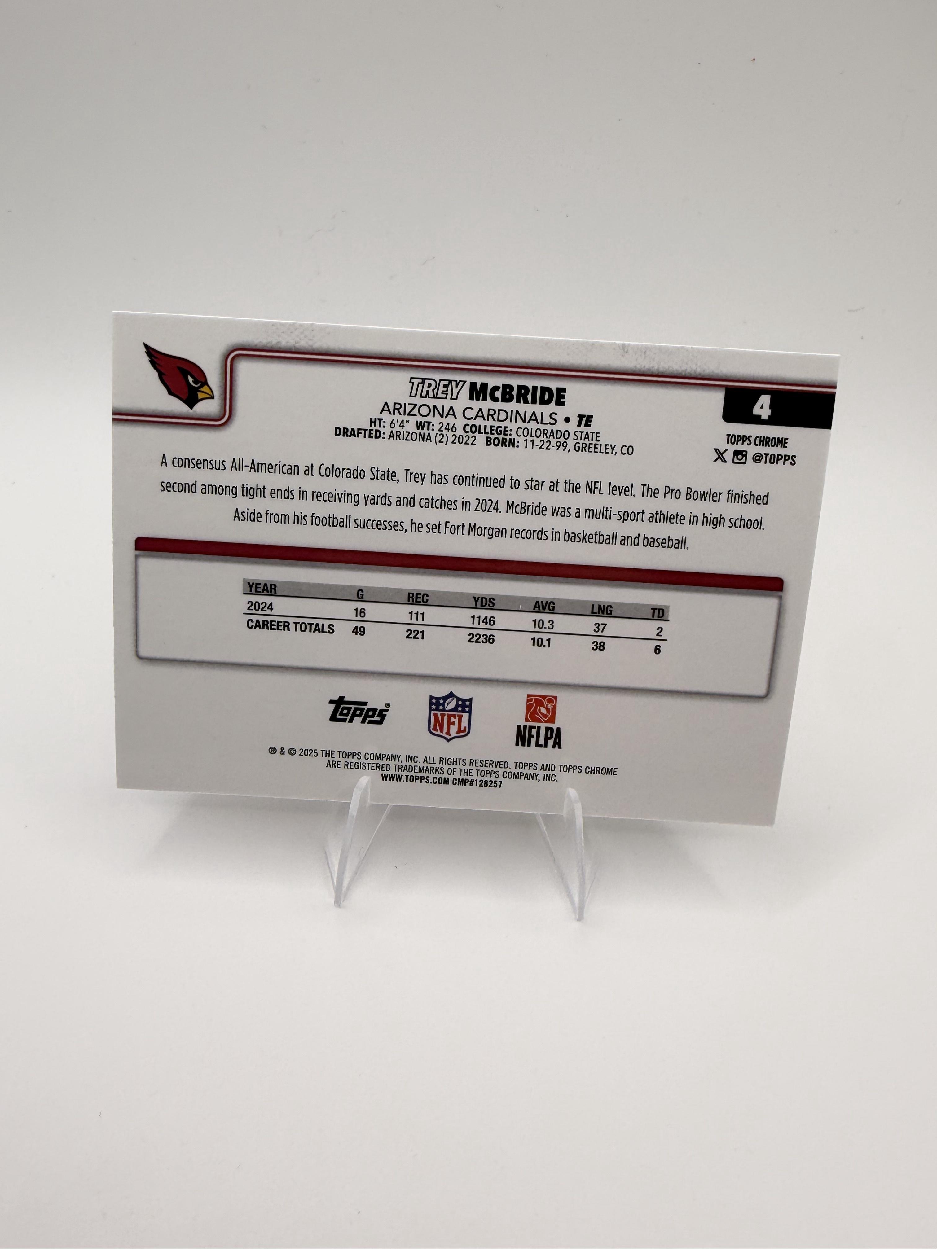 2025 Topps Chrome Trey McBride #4 Arizona Cardinals TE