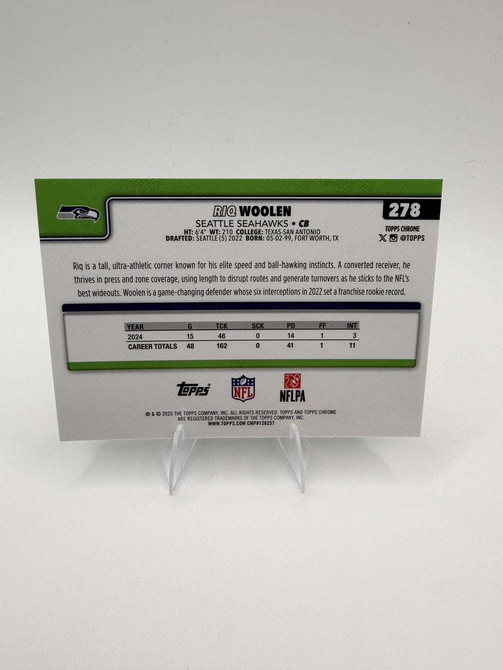 2025 Topps Chrome Riq Woolen #278 Seattle Seahawks CB