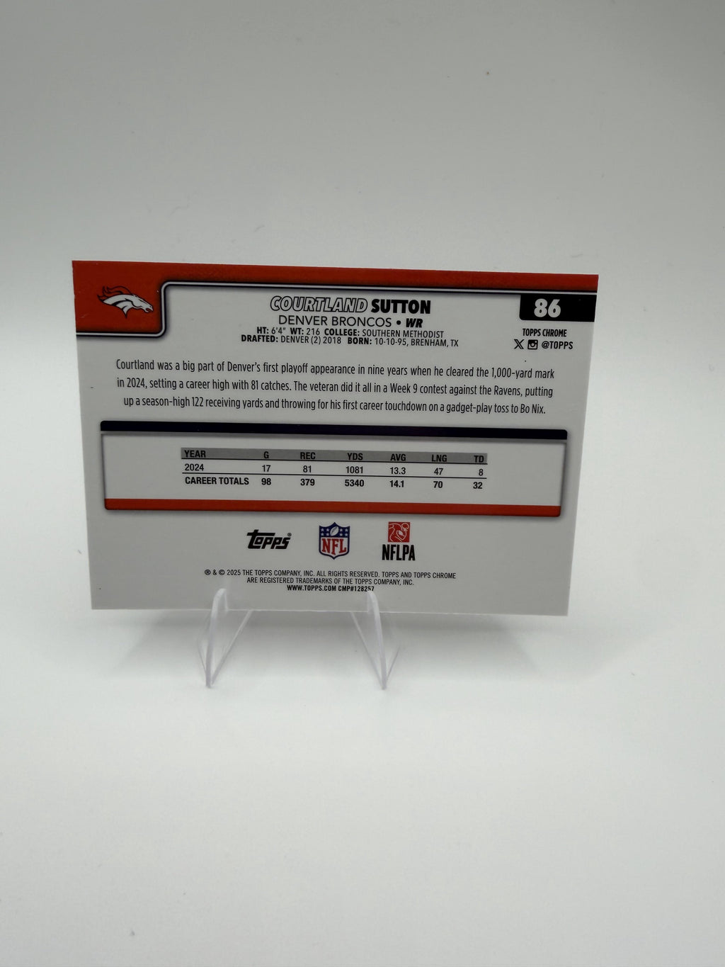 2025 Topps Chrome Courtland Sutton #86 Broncos WR Base Card
