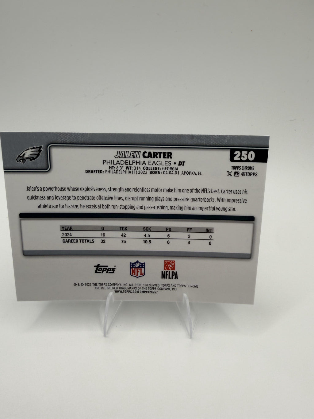 2025 Topps Chrome Jalen Carter #250 Philadelphia Eagles DT