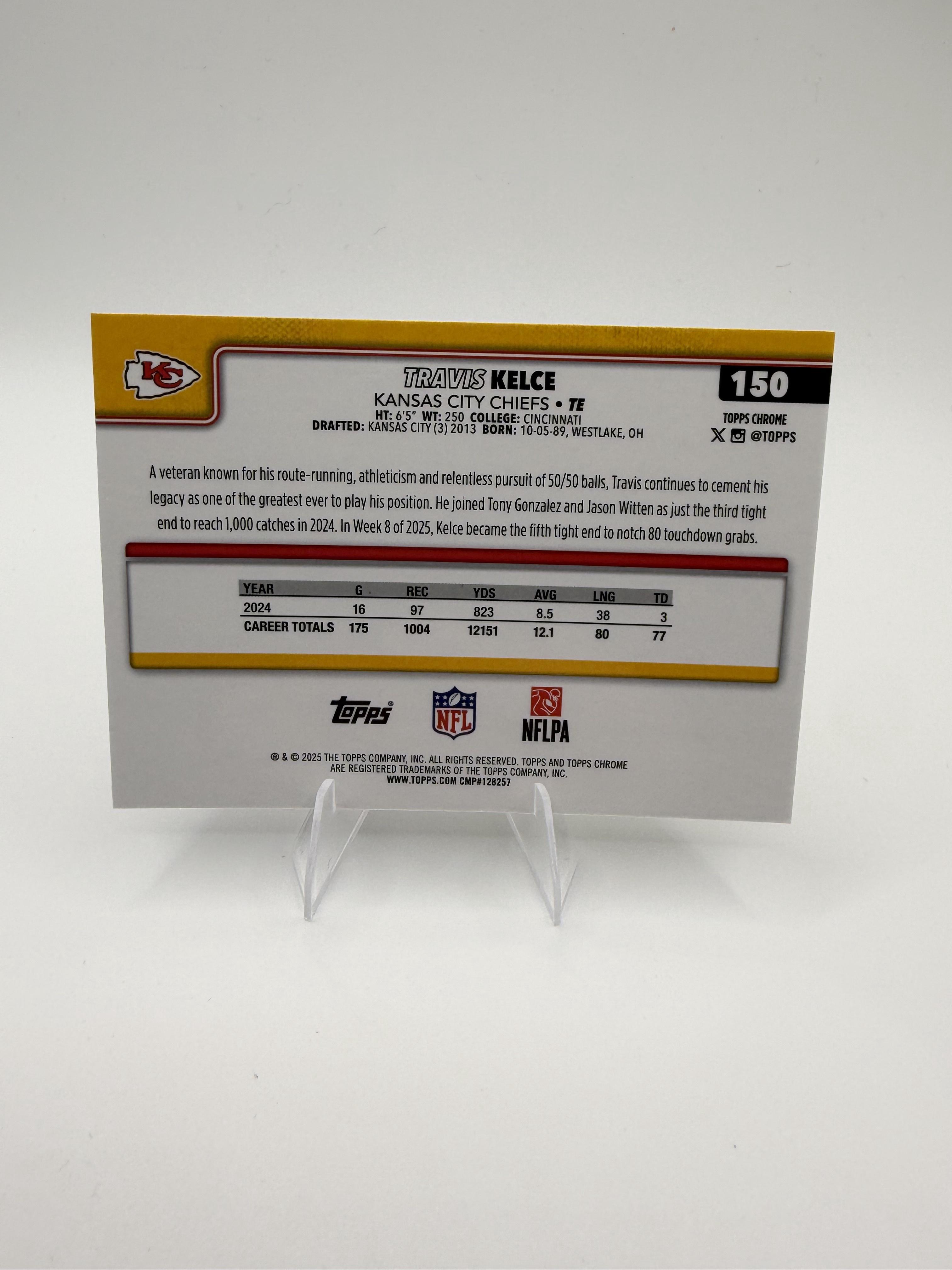 2025 Topps Chrome Travis Kelce #150 Chiefs TE Base Card