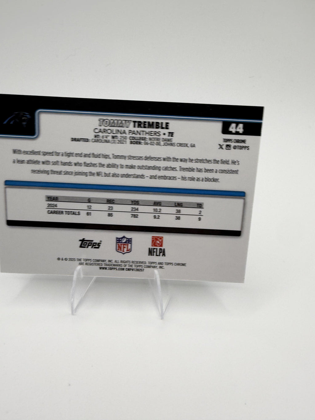 2025 Topps Chrome Tommy Tremble #44 Panthers TE Base Card