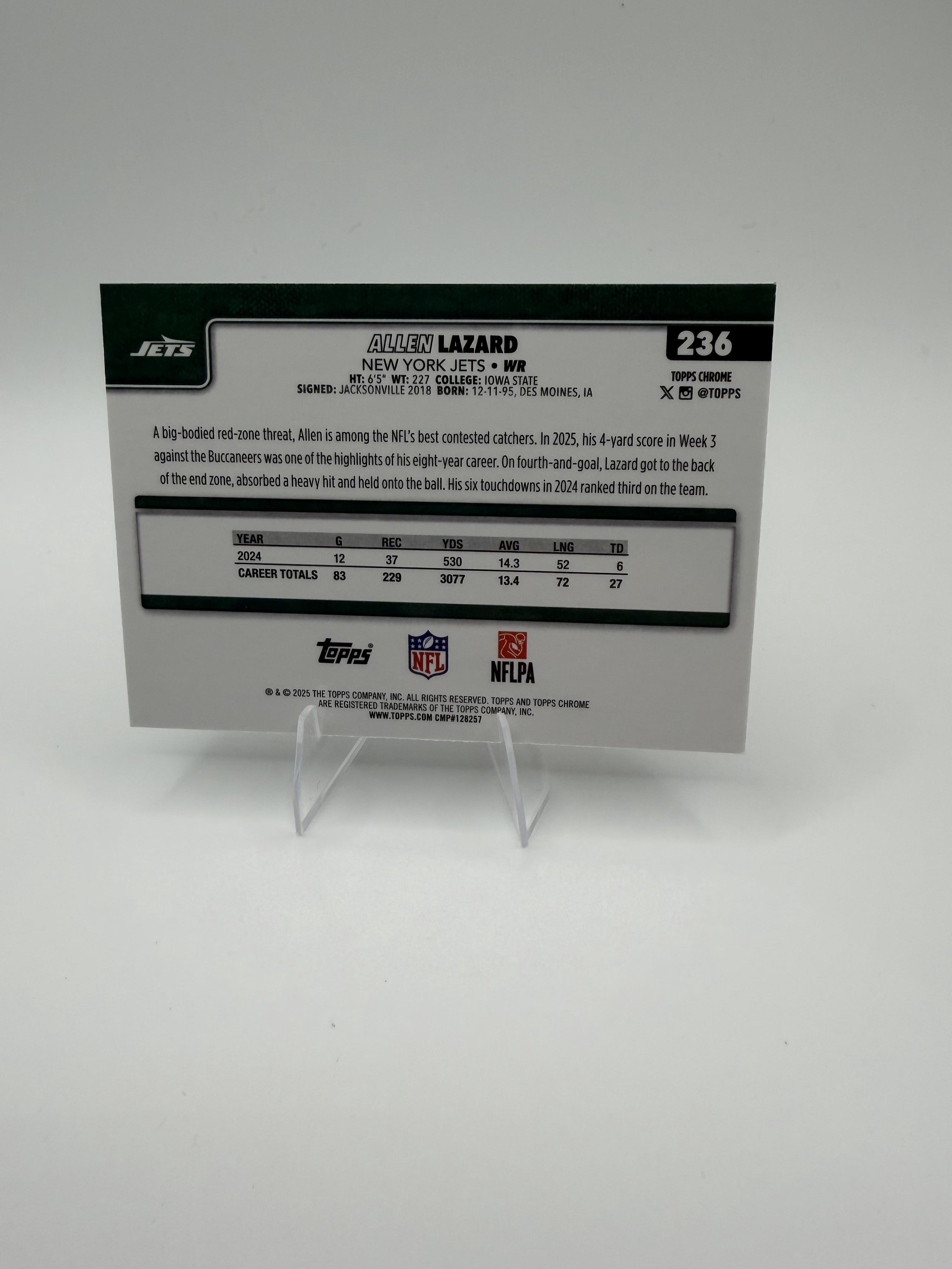 2025 Topps Chrome Allen Lazard #236 Jets WR Base Card