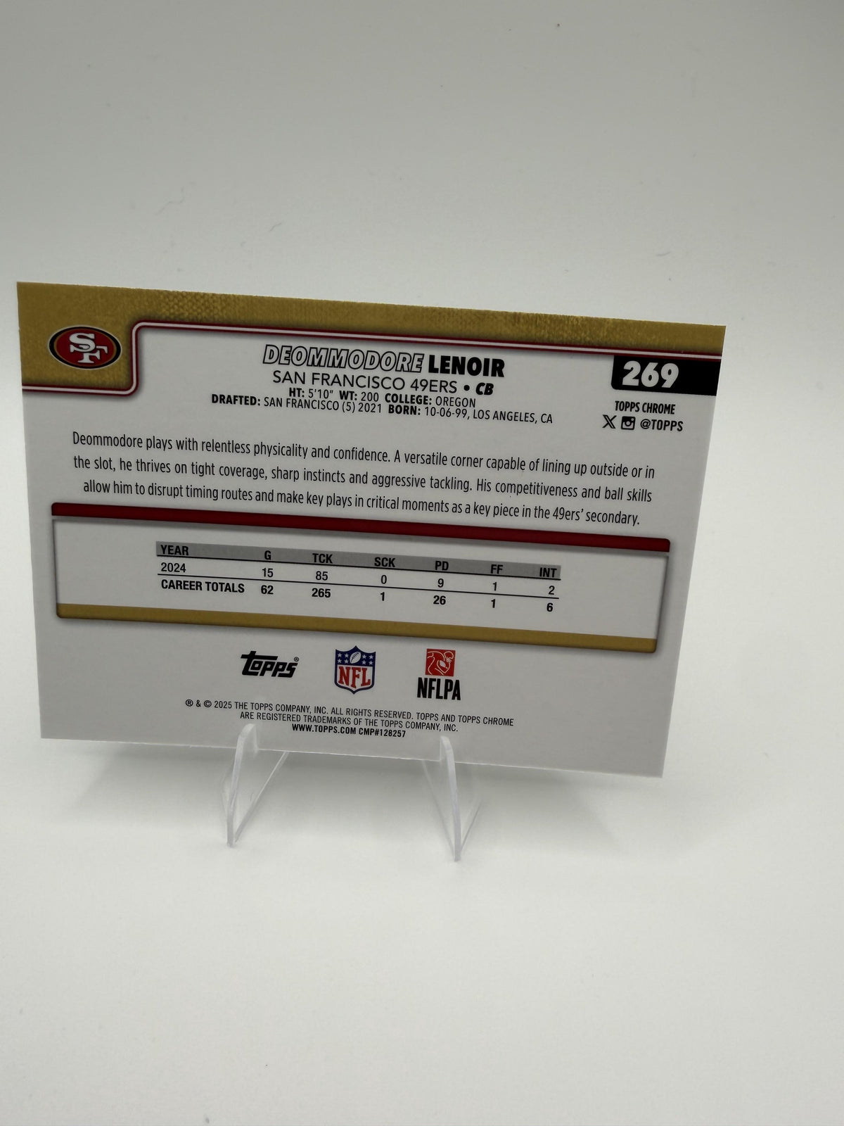 2025 Topps Chrome Deommodore Lenoir #269 49ers CB Base Card