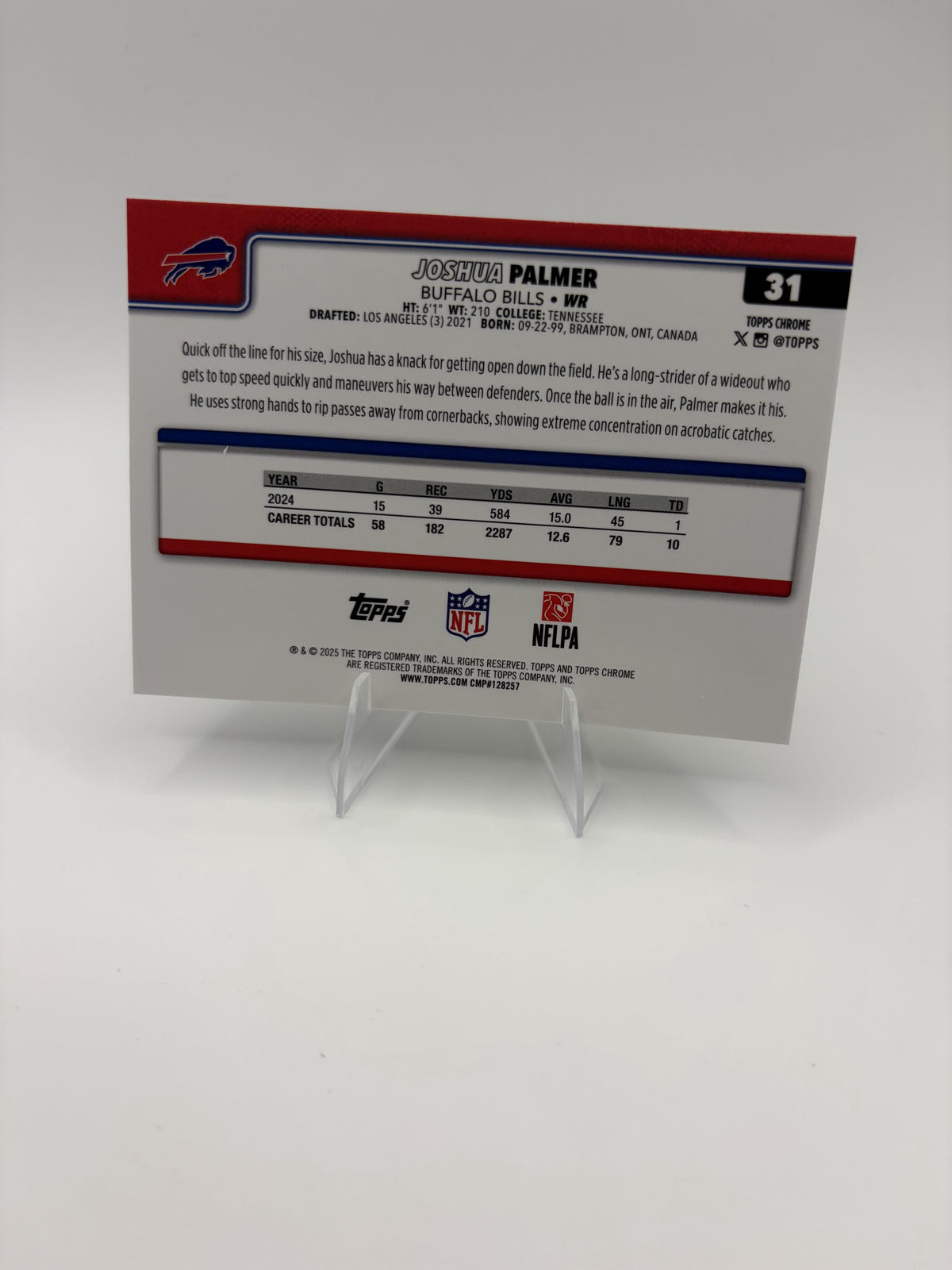2025 Topps Chrome Joshua Palmer  #31 Buffalo Bills