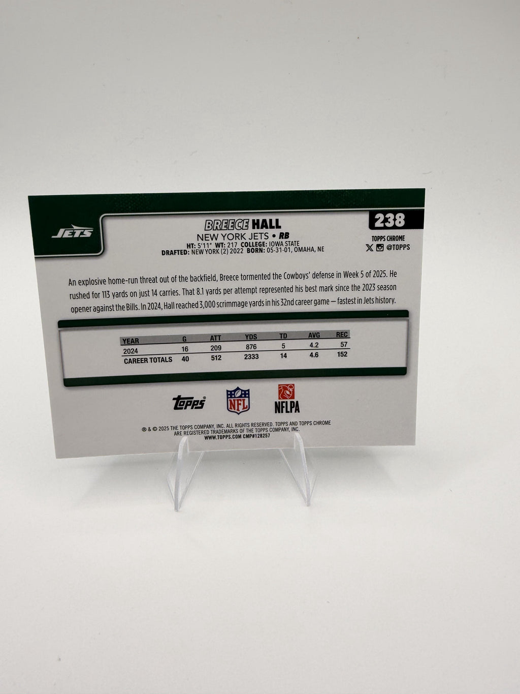 2025 Topps Chrome Breece Hall #238 New York Jets Star RB