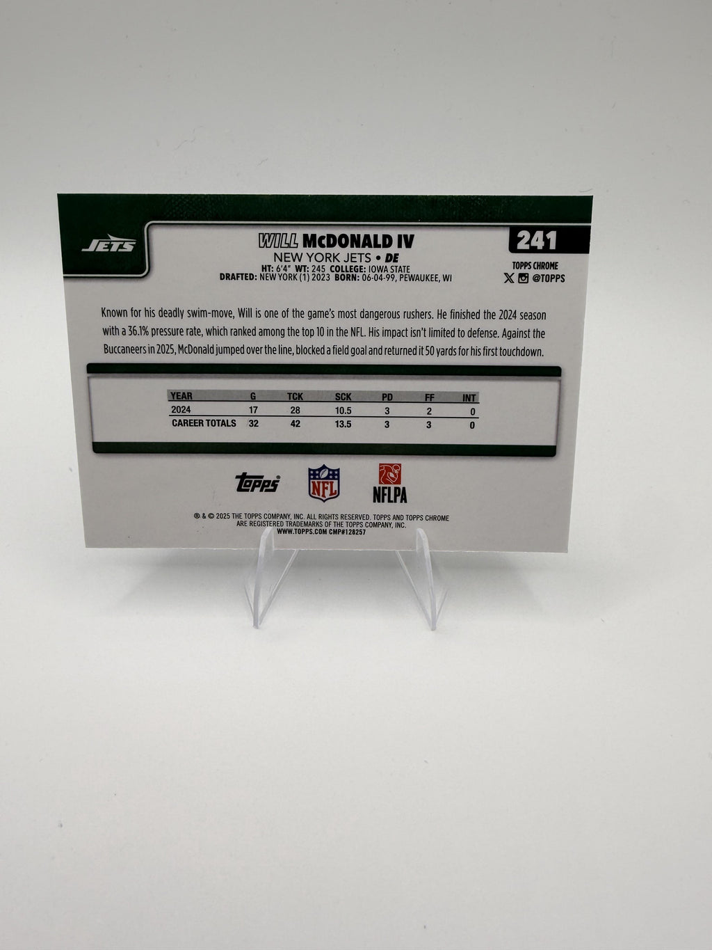 2025 Topps Chrome Will McDonald IV #241 New York Jets DE
