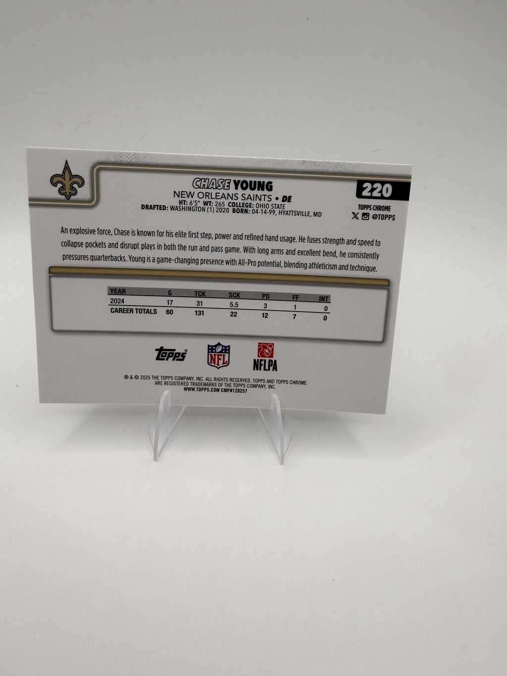 2025 Topps Chrome Chase Young #220 Saints DE Base Card