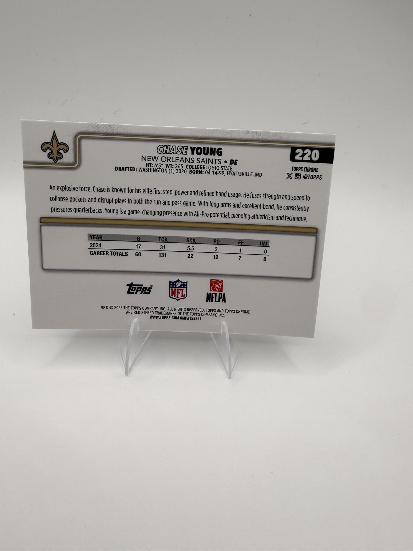 2025 Topps Chrome Chase Young #220 Saints DE Base Card