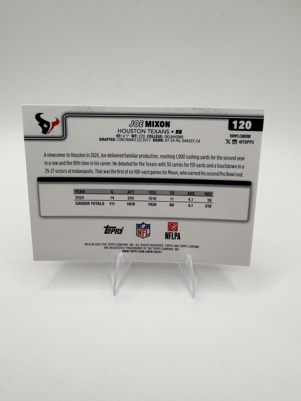 2025 Topps Chrome Joe Mixon #120 Texans RB Base Card