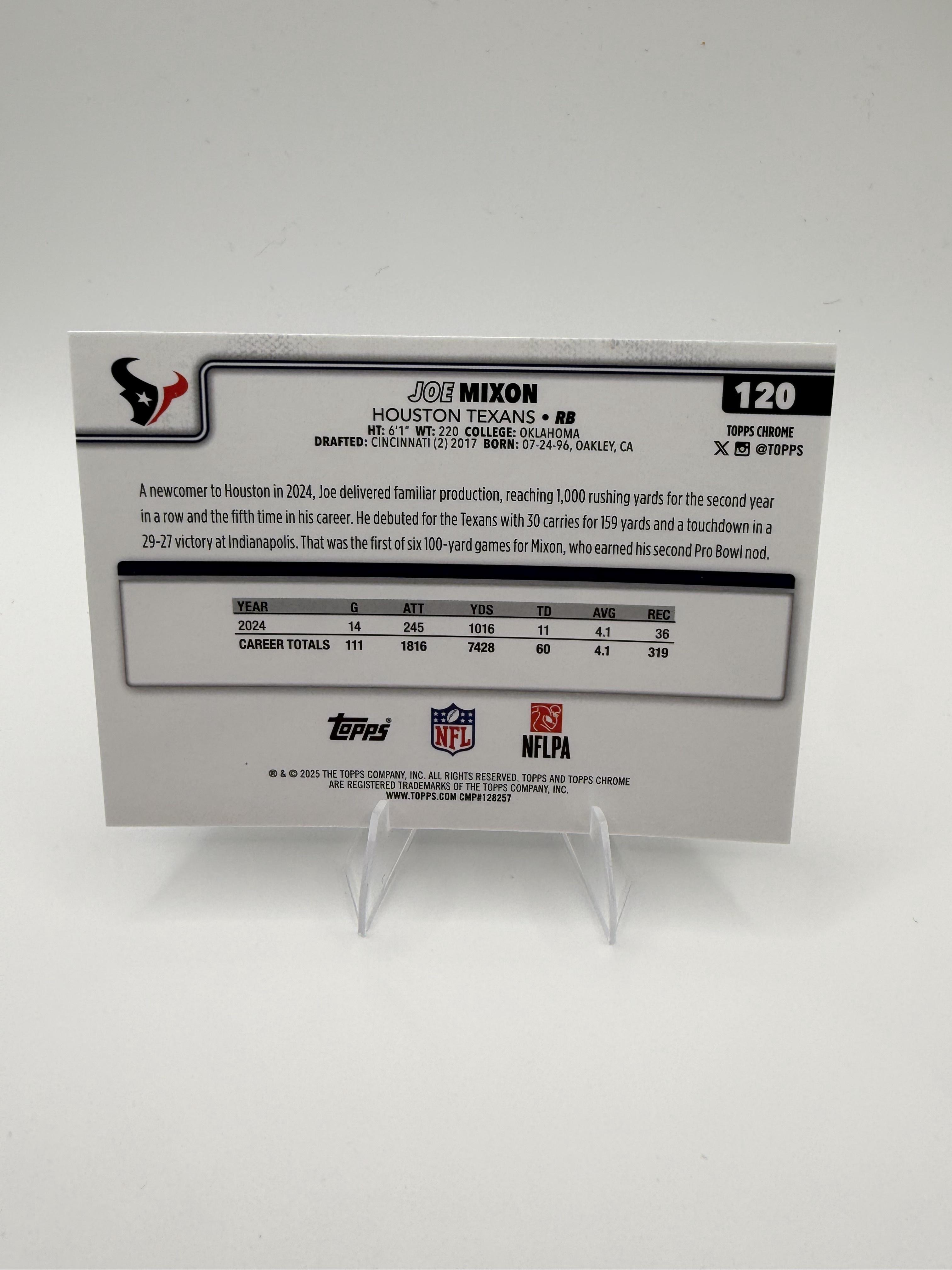 2025 Topps Chrome Joe Mixon #120 Texans RB Base Card