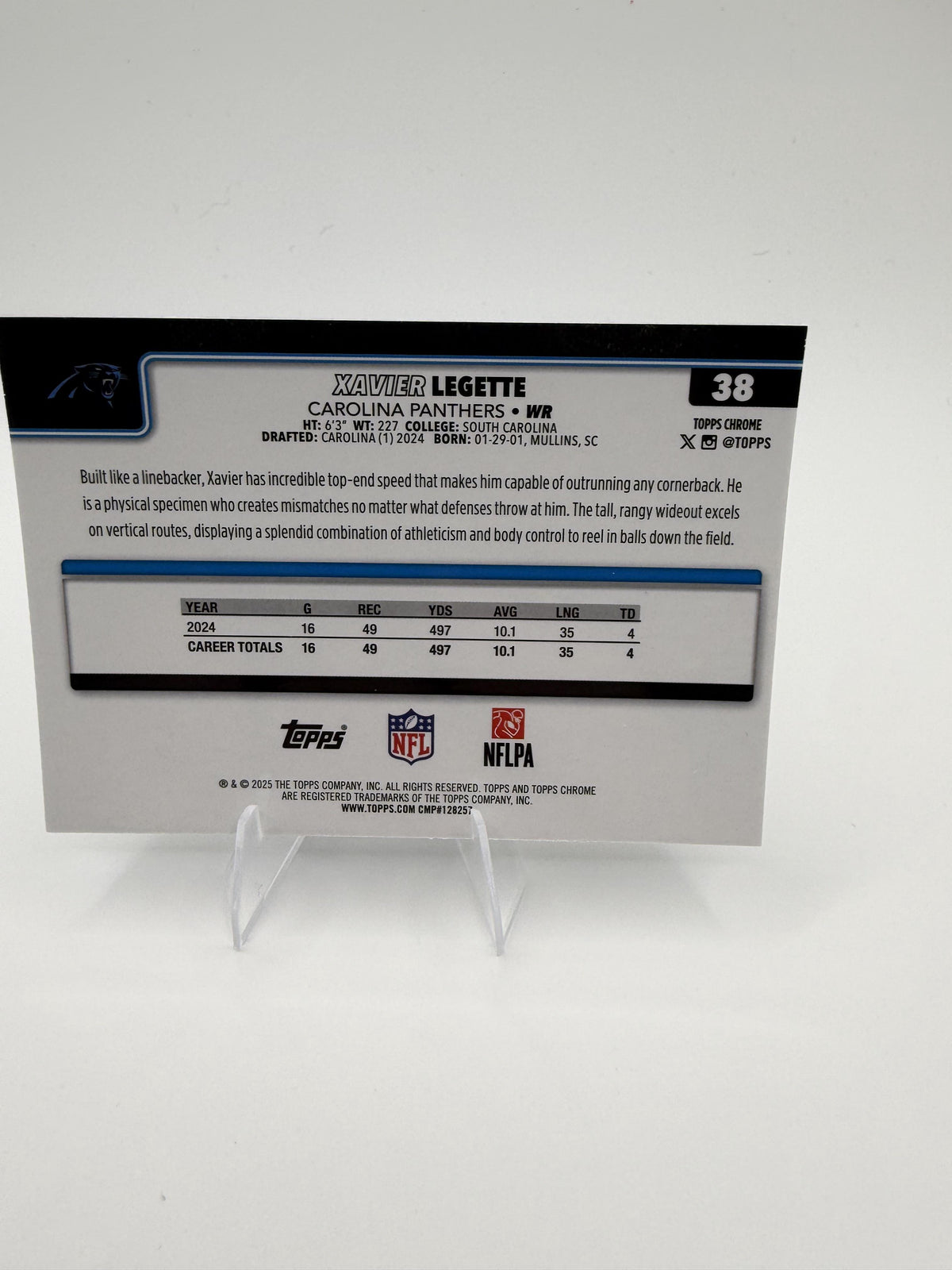 2025 Topps Chrome Xavier Legette #38 Panthers RC Rookie Card