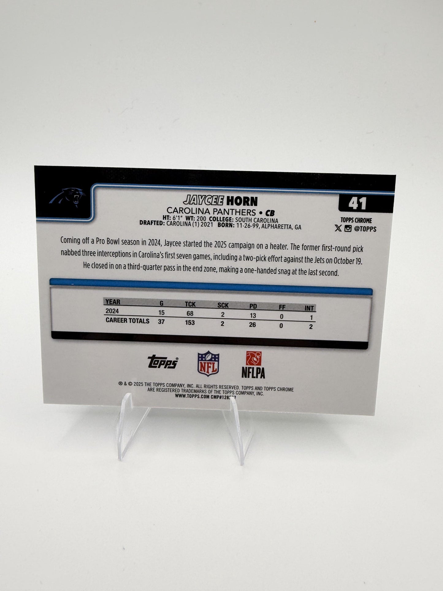 2025 Topps Chrome Jaycee Horn #41 Panthers CB Base Card