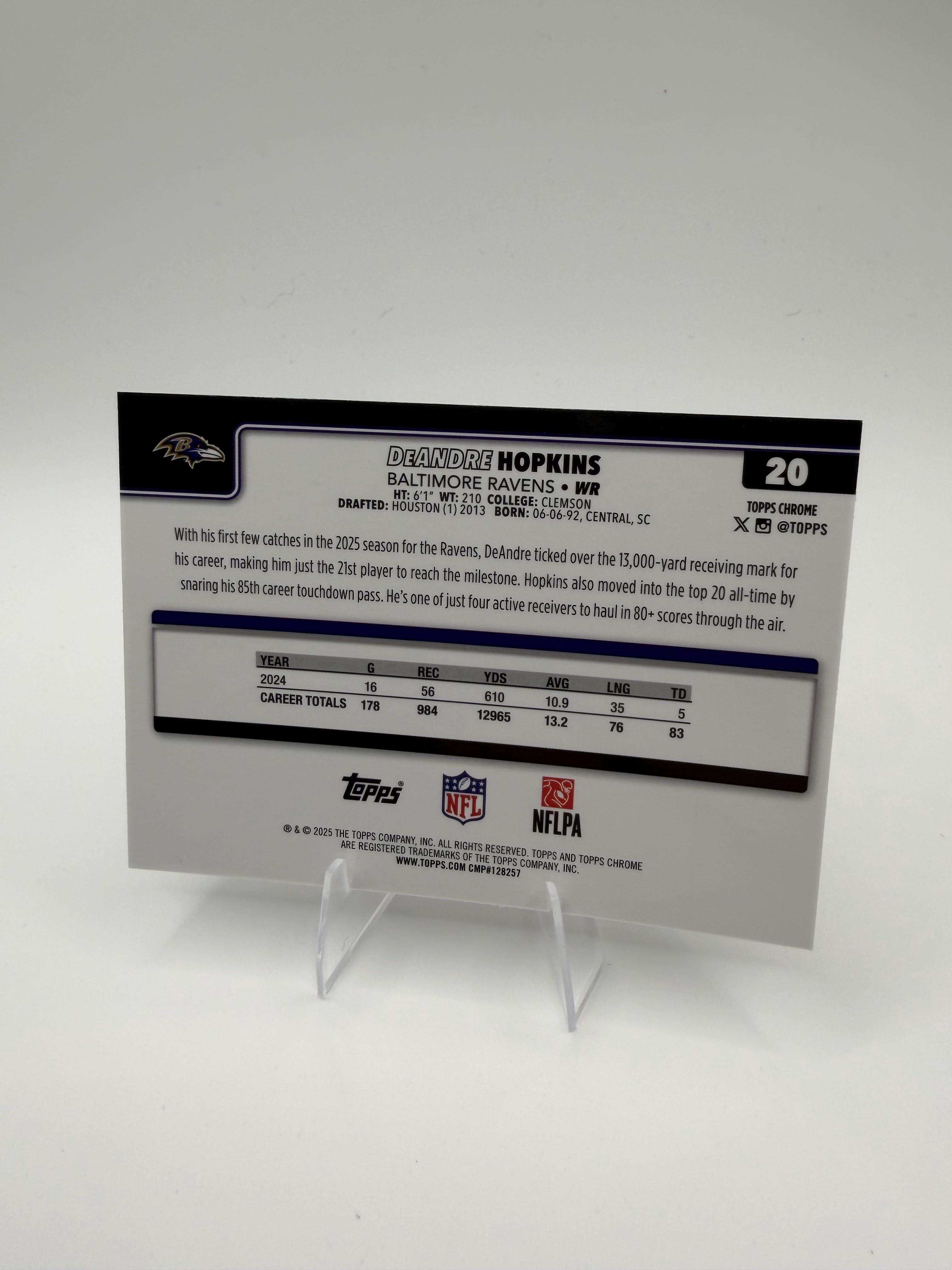 2025 Topps Chrome DeAndre Hopkins #20 Ravens WR Base Card