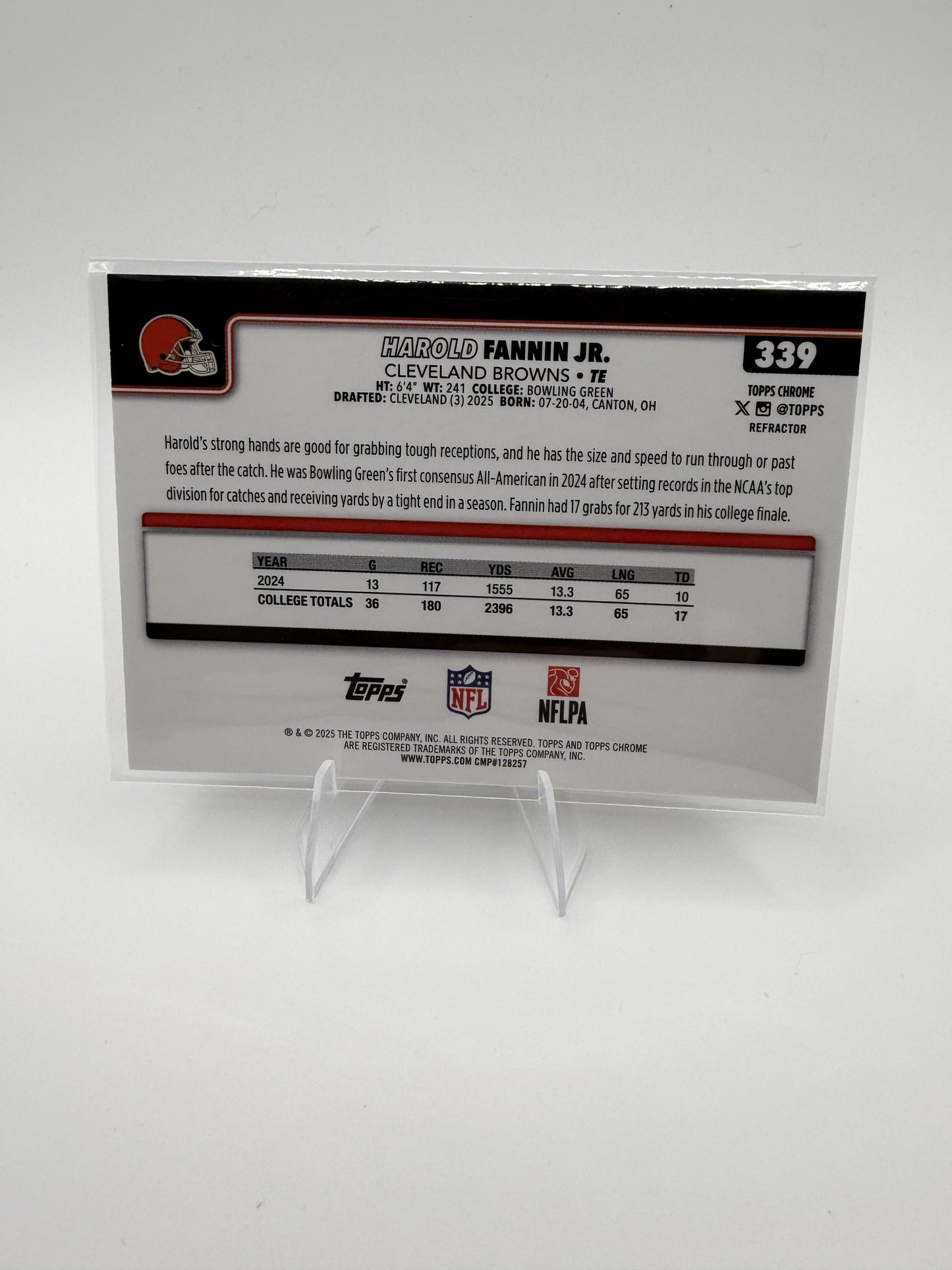 2025 Topps Chrome Harold Fannin Jr. Refractor RC #339 Browns Rookie TE