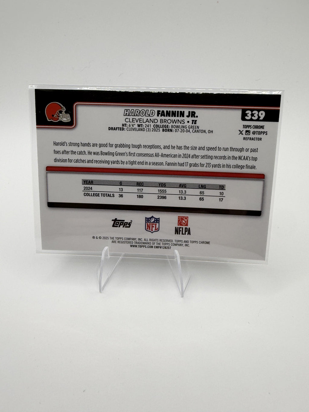 2025 Topps Chrome Harold Fannin Jr. Refractor RC #339 Browns Rookie TE