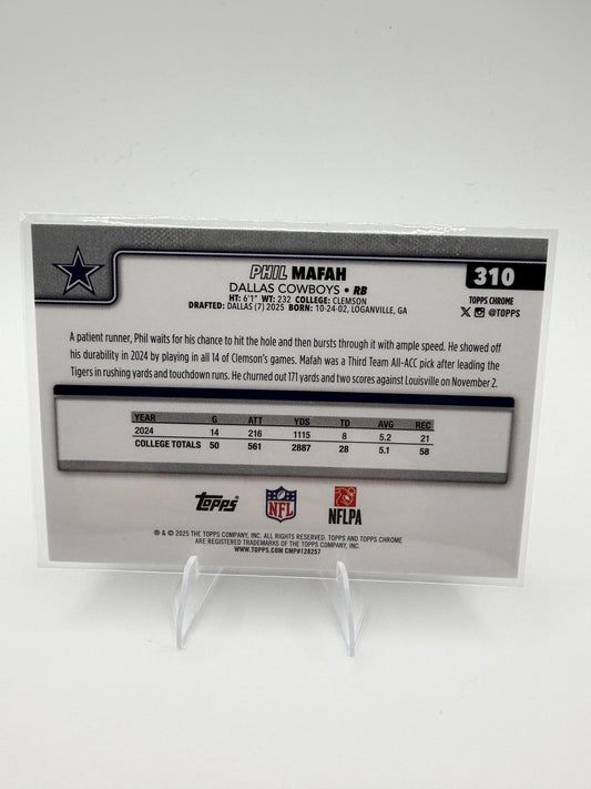 2025 Topps Chrome Phil Mafah RC #310 Dallas Cowboys Rookie RB