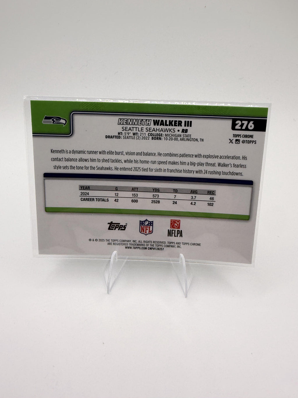 2025 Topps Chrome Kenneth Walker III Football Leather Refractor #276 Seahawks