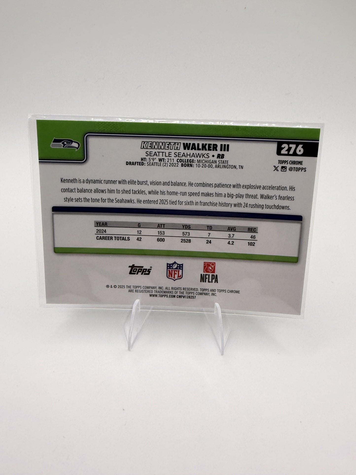2025 Topps Chrome Kenneth Walker III Football Leather Refractor #276 Seahawks