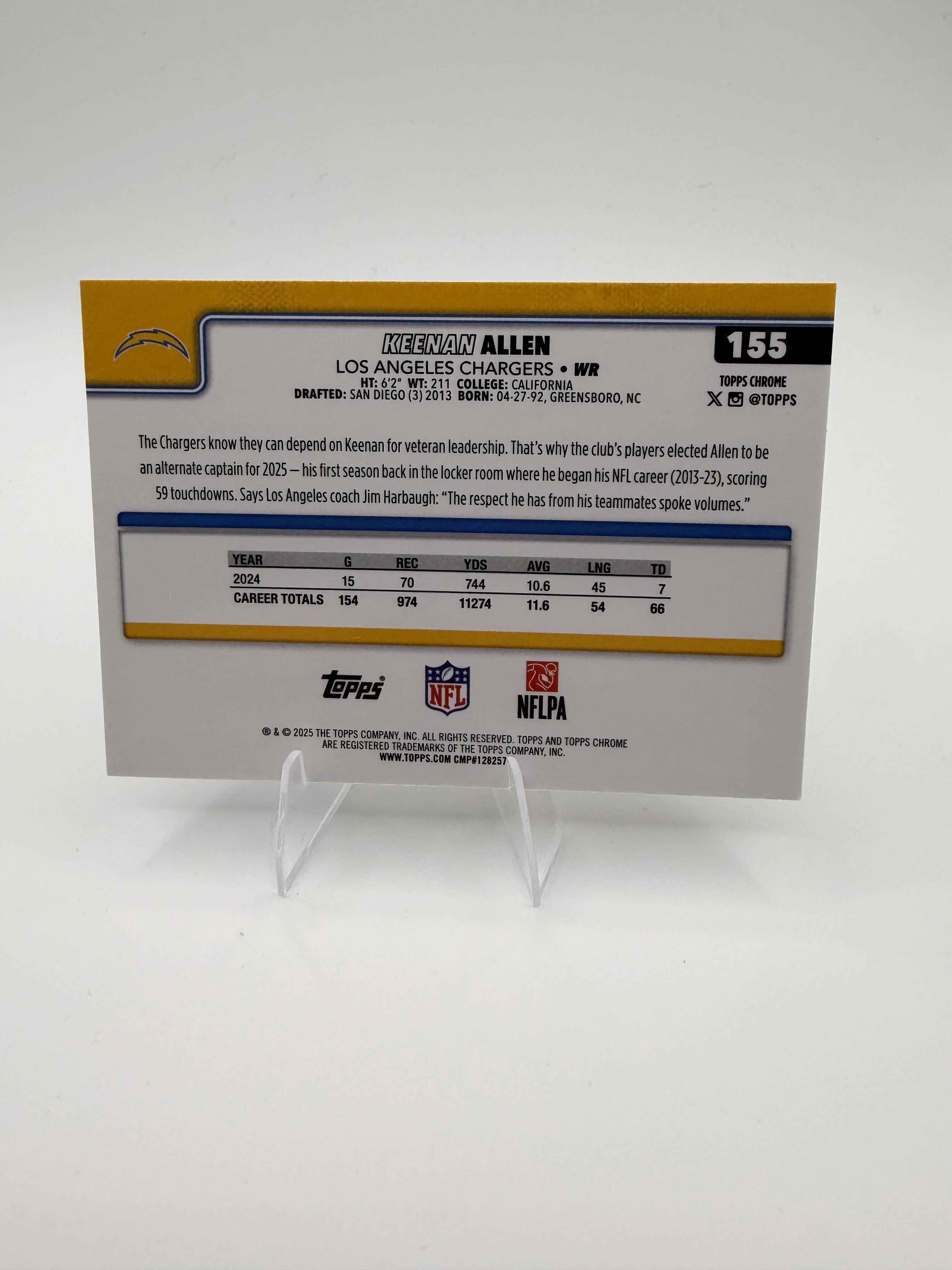2025 Topps Chrome Keenan Allen #155 Los Angeles Chargers Star WR