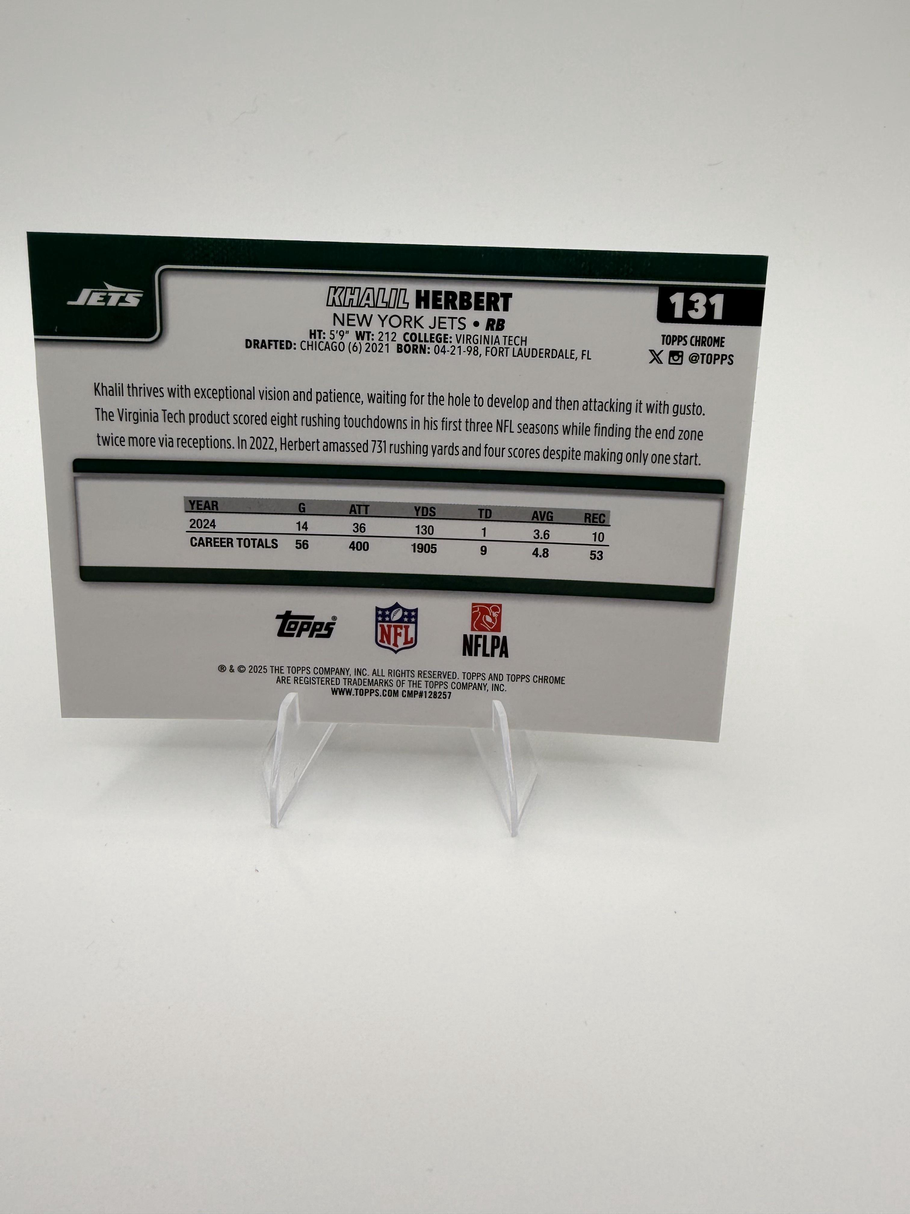 2025 Topps Chrome Khalil Herbert #131 New York Jets RB