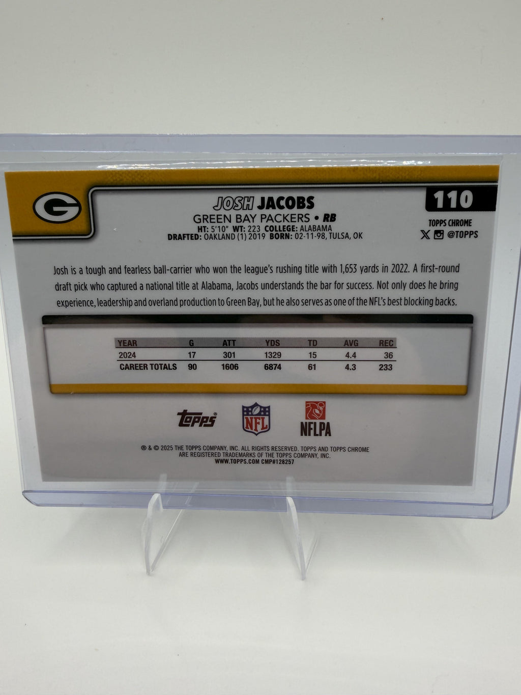 2025 Topps Chrome Josh Jacobs Pulsar Refractor #110 Green Bay Packers Parallel