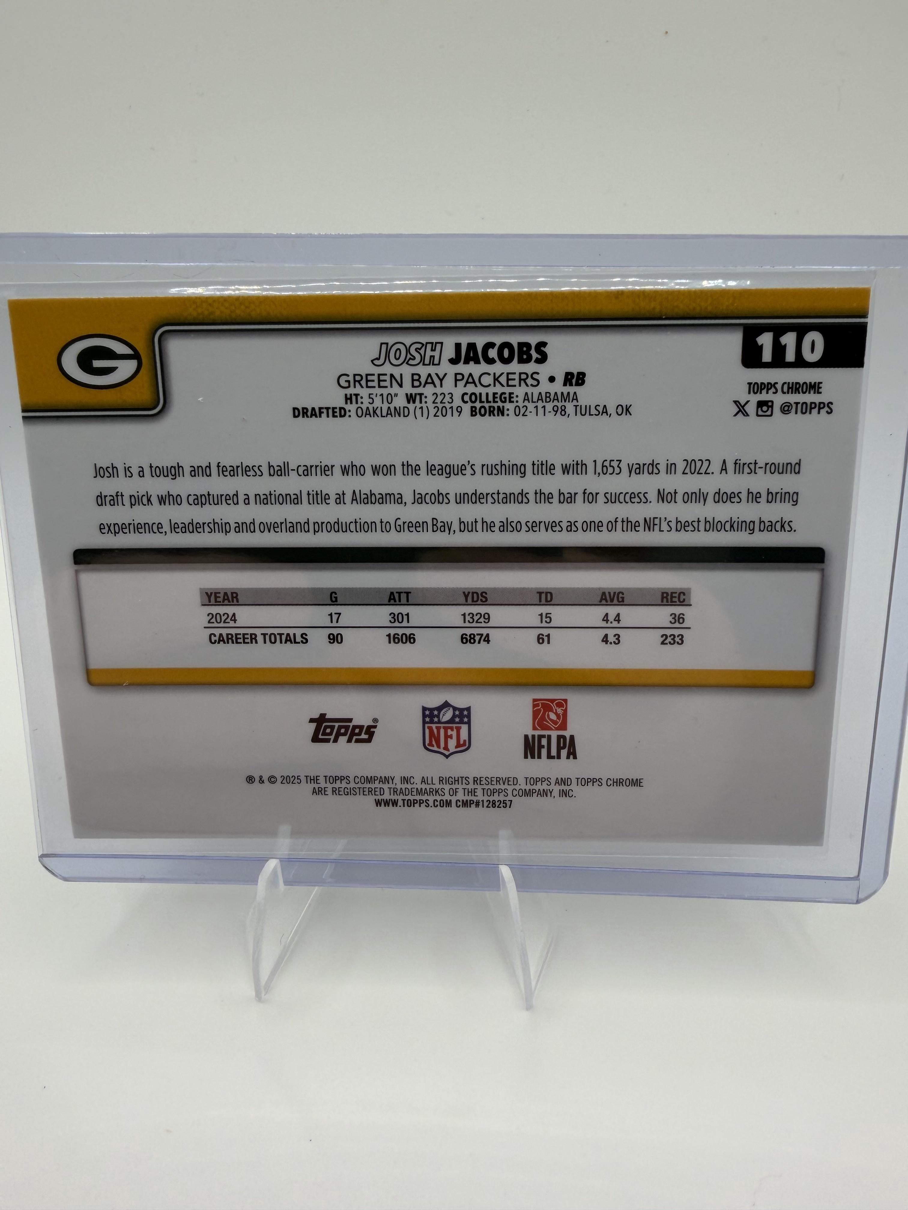 2025 Topps Chrome Josh Jacobs Pulsar Refractor #110 Green Bay Packers Parallel