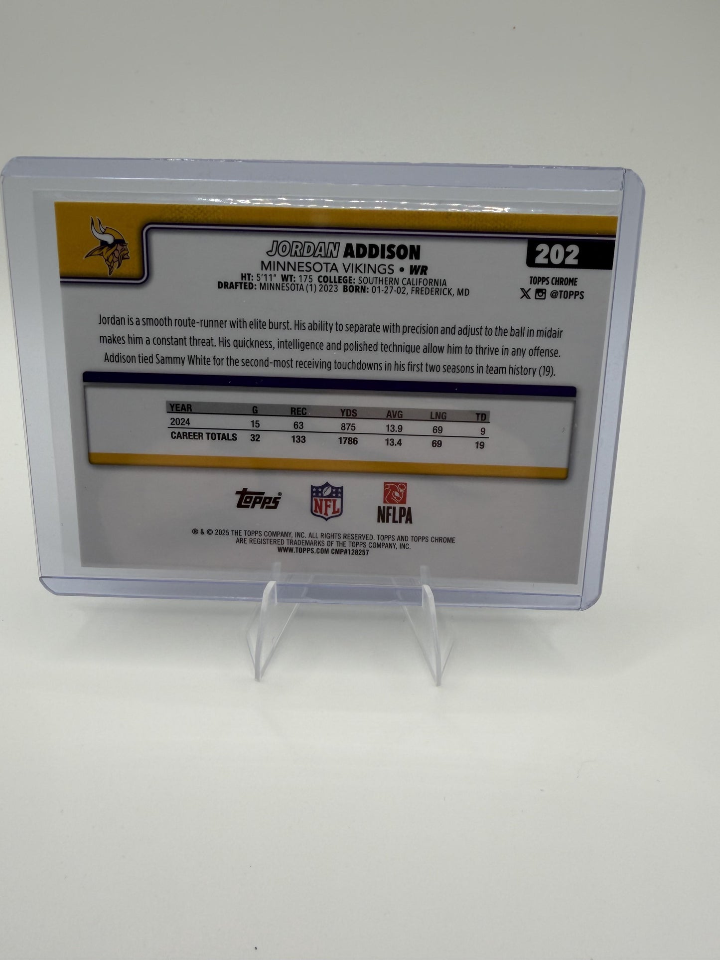 2025 Topps Chrome Jordan Addison RayWave Refractor #202 Vikings Retail Box