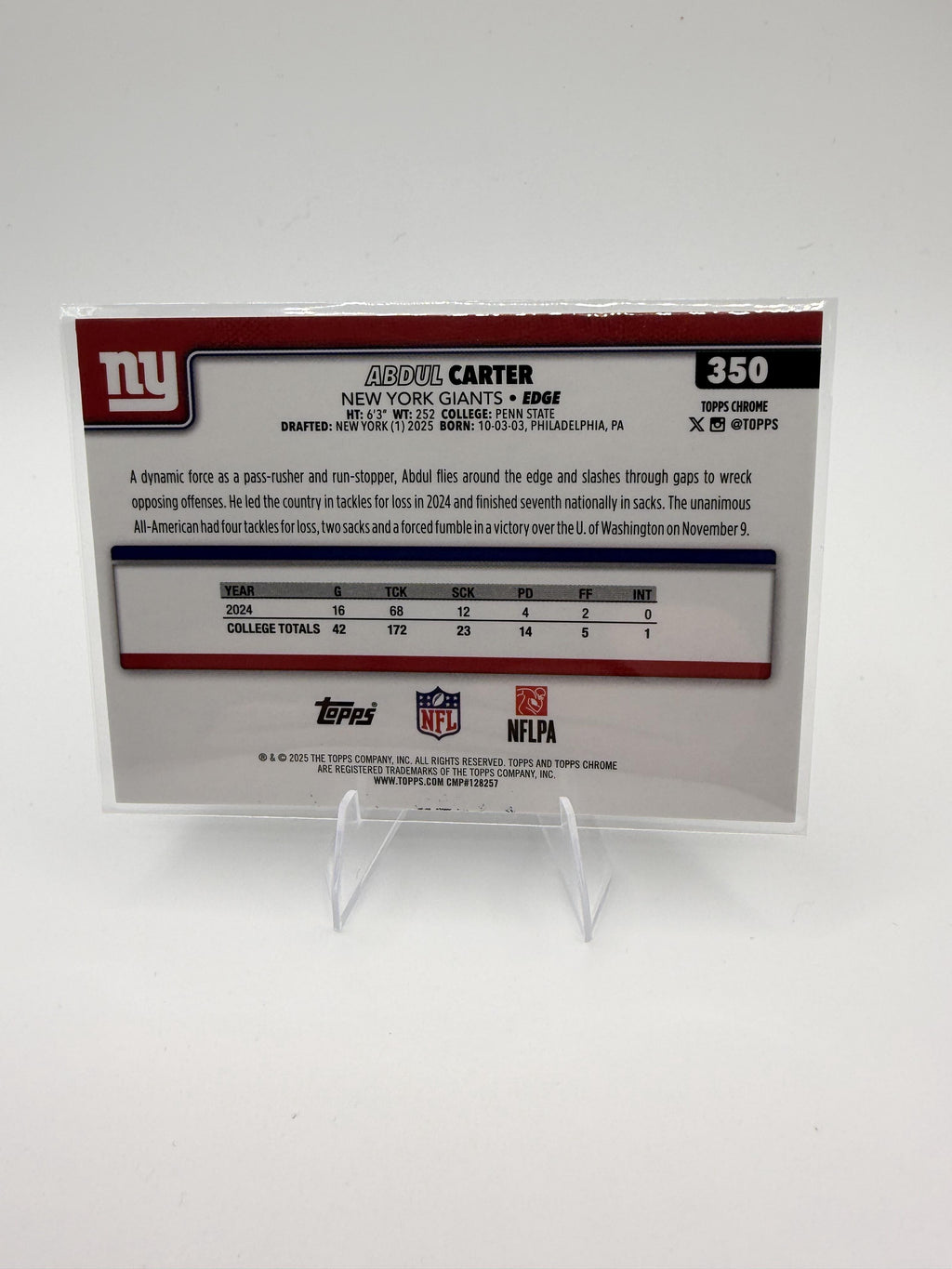 2025 Topps Chrome Abdul Carter RC #350 New York Giants Rookie Edge