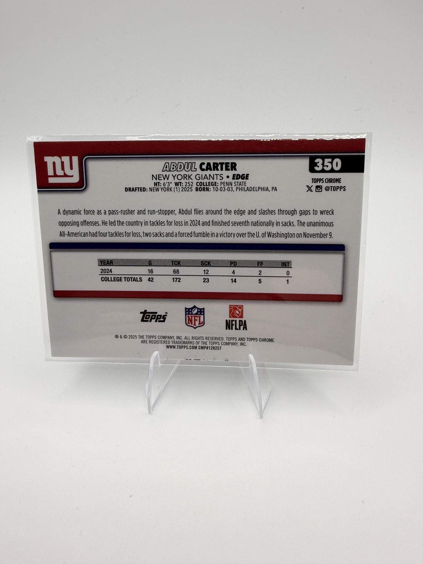 2025 Topps Chrome Abdul Carter RC #350 New York Giants Rookie Edge