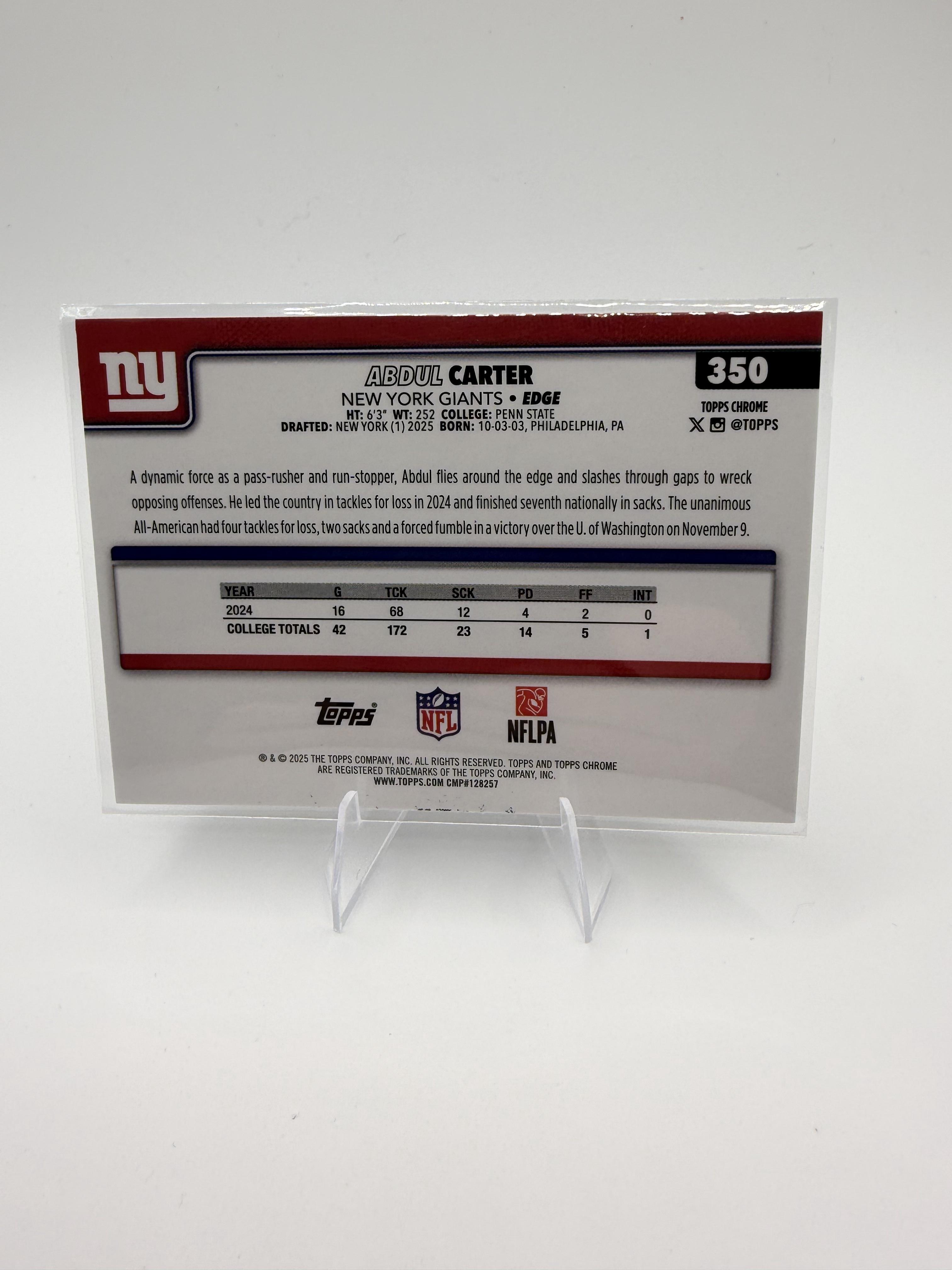 2025 Topps Chrome Abdul Carter RC #350 New York Giants Rookie Edge