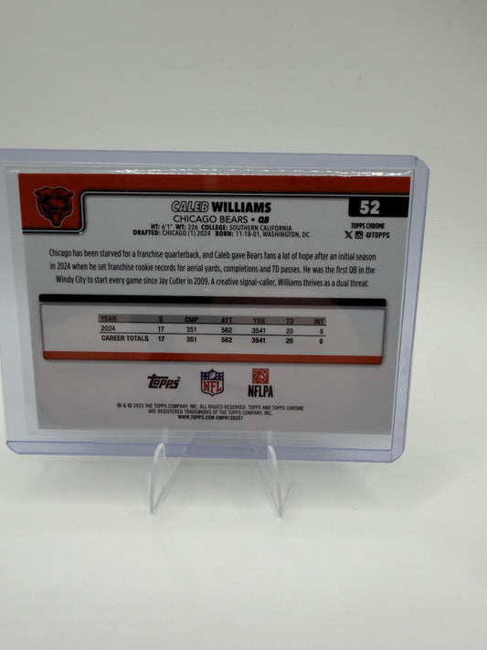 2025 Topps Chrome Caleb Williams Football Leather Refractor RC #52 Rookie QB