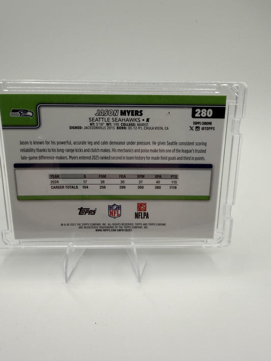 2025 Topps Chrome Jason Myers Green Refractor /99 #280 Seahawks Color Match