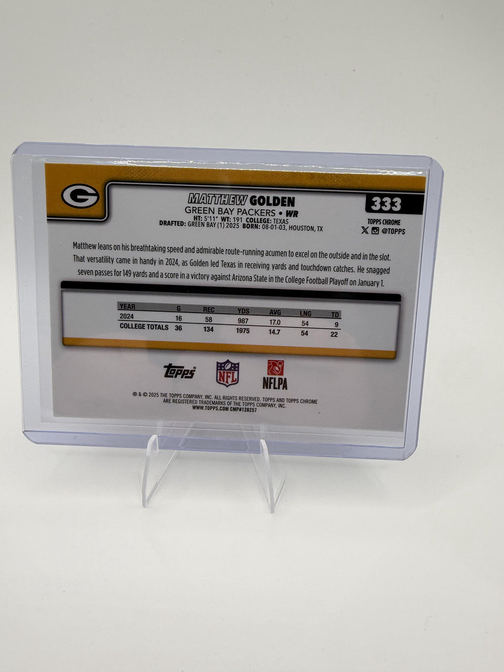 2025 Topps Chrome Matthew Golden Red White & Blue Refractor RC Packers